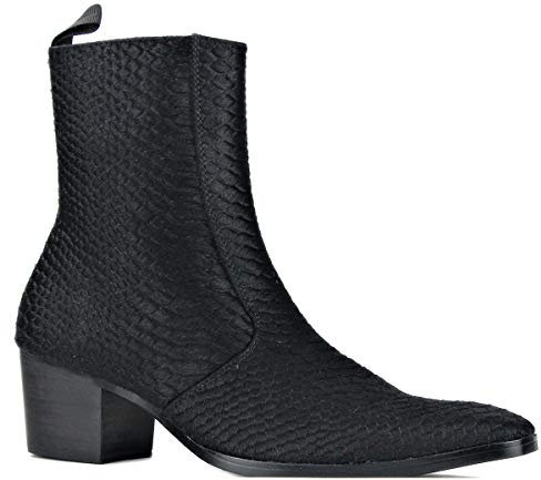 OSSTONE Stivaletto da uomo Chukka crine di cavallo Stivaletti firmati Scarpe casual tacco Chelsea Stivali Stampe di coccodrilli OS-JY021-A-IT Nero