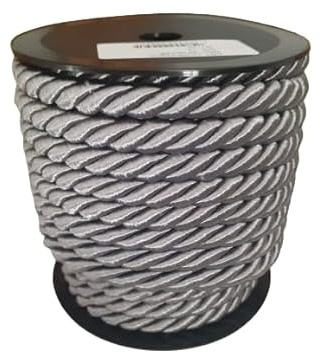 PIZZITALIANI Kordelband Stahl GRAU geflochtene – Durchmesser 10 mm x 10 m, 3-strängiges Kordel, aus Polypropylen mit Baumwollkern, für Weihnachts- und Karnevalsbasteln