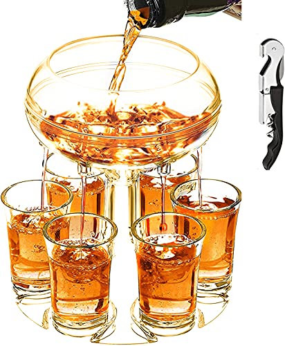 catadog Adjustable Shot Glass Dispenser and Holder Made of Food Grade Plexiglass, Shot Dispenser with 6 Drinking Glasses for Kinds of Parties (Gold)