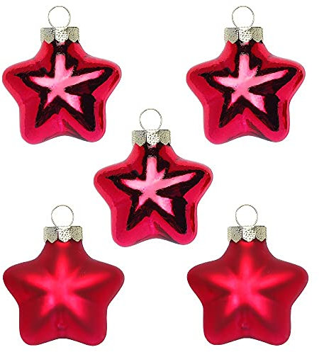 Inge Glas Magic Mini-Weihnachtskugeln Sterne 4cm 8 STK | Weihnachtsbaumanhänger Sterne aus Glas | in Karton-Box (Ochsenblut | rot Glanz matt)