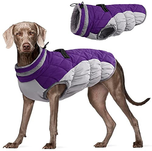FUAMEY Hundemantel, warme Hundejacke, Wintermantel, gepolsterte Fleece-Weste, reflektierend, für kaltes Wetter, mit integriertem Geschirr, wasserdicht, winddicht, Hunde-Schneejacke, Kleidung mit