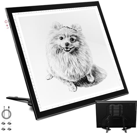 WELZK Tablette Lumineuse Dessin, Boutons latéraux Tablette Lumineuse A3 avec Support, 42×32 cm Table Lumineuse Dessin. Table Lumineuse A3 à 10 Niveaux de Gradation pour Peinture Diamant, etc