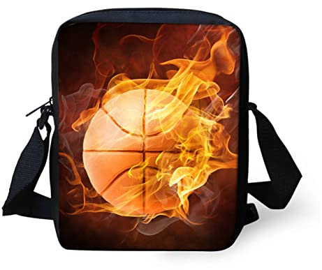 Jndtueit Sac à bandoulière pour adultes et enfants - Mini sac de voyage, Ballon de basket Fire, Taille unique