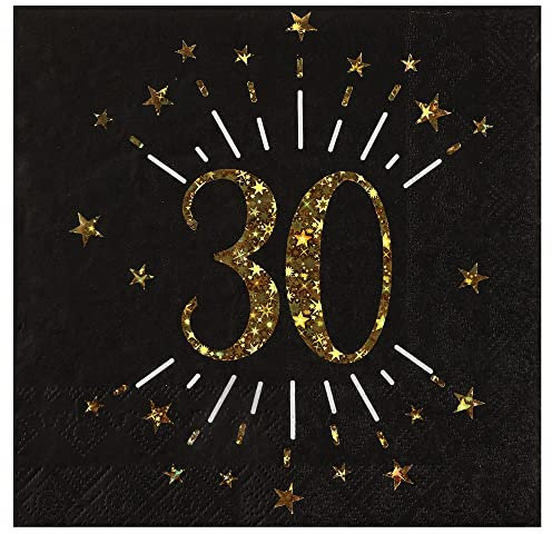 Miss Lovely Geburtstags-Servietten 30 zum 30. Geburtstag in schwarz & metallic-Gold mit Sternen Party Geburtstags-Deko Geburtstags-Feier Tisch-Dekoration runder Geburtstag Mann & Frau 10 Servietten