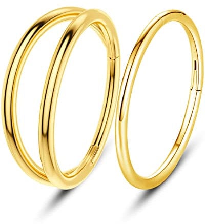 OUFER 16G 2pcs Helix Piercings Gold Chirurgenstahl Conch Piercing Ring Rook Tragus Daith Clicker Cartilage Earring Hoop Knorpel Ohrring Ohrpiercing Nasenring Körperschmuck 10 mm