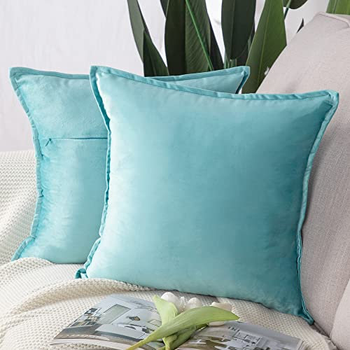 Madizz 2er Set Samt Dekorativ Zierkissenbezüge Luxus Stil Kissenbezug für Sofa für Schlafzimmer Aqua 40x40 cm Quadrat