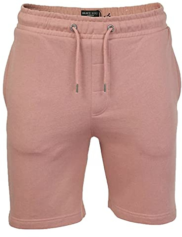 Pack of 2 Brave Soul Mens Jogging Fleece Shorts Sweat Jersey Comfy Elasticated Waist Joggers Casual Gym Bottoms Plain Loungewear Lounge Pants Running Short with Pockets Sweatpants (Pink, S)