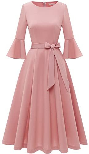 Blush Robe de Retour Rose pour Les Femmes Vintage Cloche Robe Manches Swing A-Line Midi Robes modestes pour Les Femmes Robes d’invité de Mariage Blush S