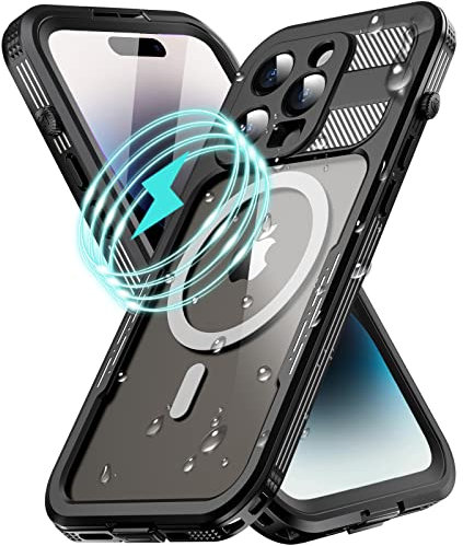 WIFORT for iPhone 14 Pro Waterproof Case, Shockproof Dustproof Heavy Duty Cover with Build-in Screen Protector, Compatible with MagSafe, 360 Full Body Protection - 6.1”, Black