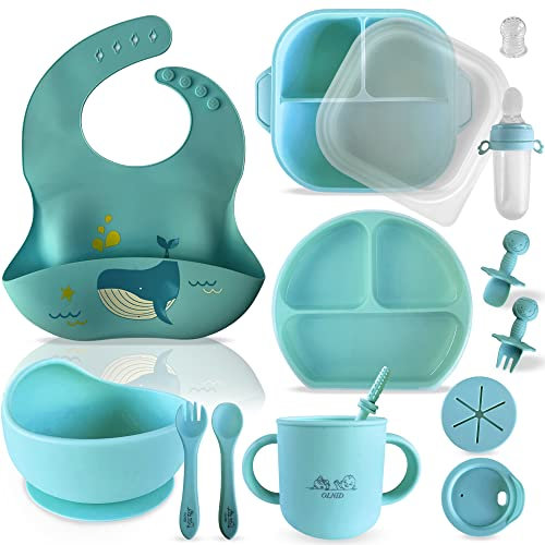 OLNID® SUPER PACK De 16 PIEZAS Vajilla Bebe PREMIUM | Vajilla Bebe Silicona Con Tapa y Ventosa ULTRA-ADHERENTE | Libre BPA | Platos Bebe Ventosa | Cubiertos Bebe | Accesorios Bebe | Color(Azul)