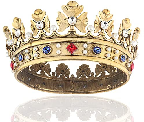 Barock Königskrone Herren Metall Prinz Haarkrone Vollkreis Geburtstag Party Haarschmuck für Cosplay Prom Quinceanera, Large Size 7.28 Diameter, Legierung, Strass