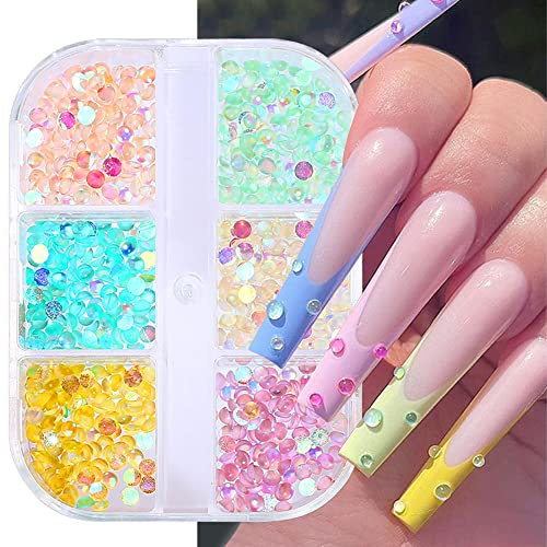 Aurora Meerjungfrau Perlen Nagel Charm Nagel Schmuck,6 Gitter Misch Farben 3D Kristall Blase Perlen Nail Charms Nail Art Dekoration Acrylnägel Flatback Strasssteine Nägel Glitzersteine Nagel Zubehör