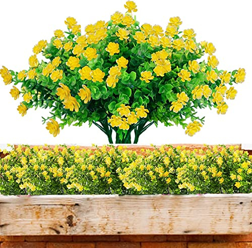 Razatik Künstliche Blumen 12 Bündel, Sträucher Blumen Pflanzen Plastik Blumenstrauß Kunstblumen Kornblumen für Innen Außenbereich Hausgarten Fenster Hochzeit Party Dekoration (Gelb)