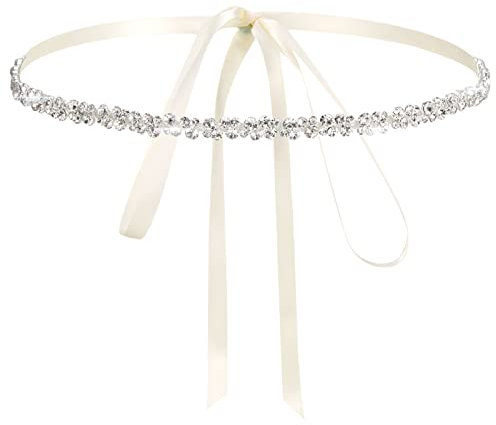 Firtink Rhinestone Belt Wedding Dress Belt for Women Crystal Bridal Wedding Dress Belts for Bride Silver Beaded Sparkly Waist Belts for Bride Women Formal Dresses Gowns