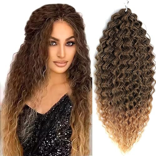 PORSMEER 3 Packs 22 Zoll Water Wave Twist Crochet Hair für Butterfly Locs Crochet Braids Bohemian Hair Extensions Pre-Looped Synthetic Hair Extensions für Frauen,ombre braun