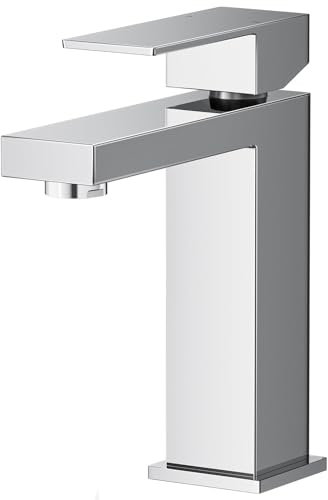 Warmiehomy Chrome Basin Taps Mixer Bathroom Sink Taps Single Lever Hot and Cold Water Sink Taps with UK Standard Hoses,Square