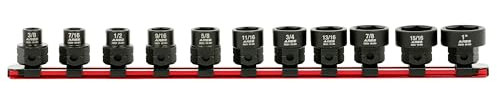 ARES 29021 – 11-Piece 1/2-Inch Drive SAE Low Profile Nano Impact Socket Set – Impact Grade Sockets Offer Greater Clearance Than Typical Shallow Sockets – Includes Aluminum Storage Rail
