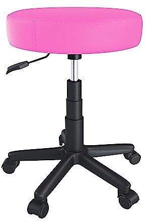 Arreditaly Sgabello Da Estetista Rotondo Con Ruote Sgabelli Manicure Pedicure Massaggio Fisioterapia Tatuaggi Sedia Girevole In Ecopelle Seduta Imbottita Altezza Regolabile da 44 a 56 Cm (Pink)