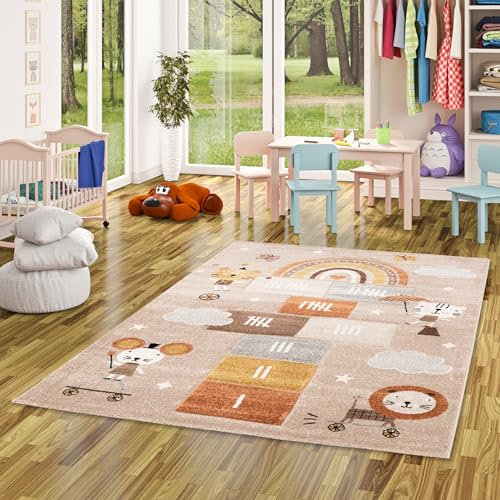 Pergamon Kinderteppich | Spielteppich | Kurzflor | Verschiedene Motive, Größe:140x200 cm, Farbe:Beige 1