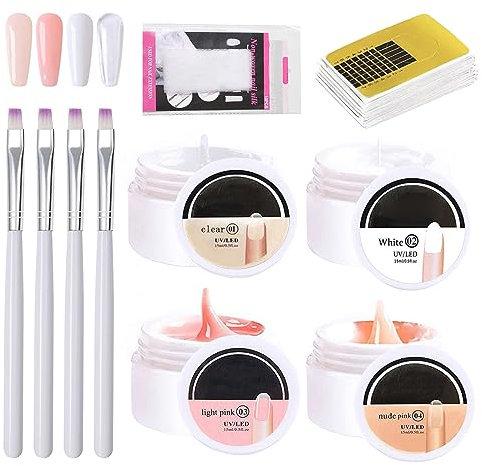 GZSYY Gel de construction pour ongles en gel blanc rose nude transparent UV Gel fibre de verre avec pochoir pour ongles en fibre de verre