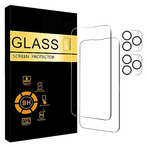 HTE Pro Full Coverage Screen Protector for iPhone 12 Pro 6.1-Inch with Camera Lens Protector, Tempered Glass Film, HD Clear, 2-Pack Each