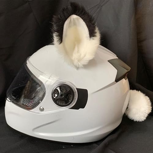 Katzenohren Motorradhelm Dekoration, 2 Stück - Süßer Plüsch Katzenohren & Schwanz für Rolle & Skihelm