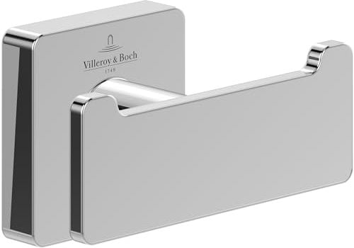 Villeroy & Boch Elements - Striking Doppel-Handtuchhaken, Handtuchhalter für Wandmontage, Wandhaken aus Messing, Zubehör Bad, Badhaken eckig, 80 x 44 x 45 mm, Chrom