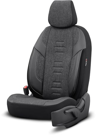 otoM Universelle Linnen/Leder/Stoff Sitzbezüge 'Throne' Schwarz/Grau - 11-Teilig- - kompatibel mit Side-Airbags