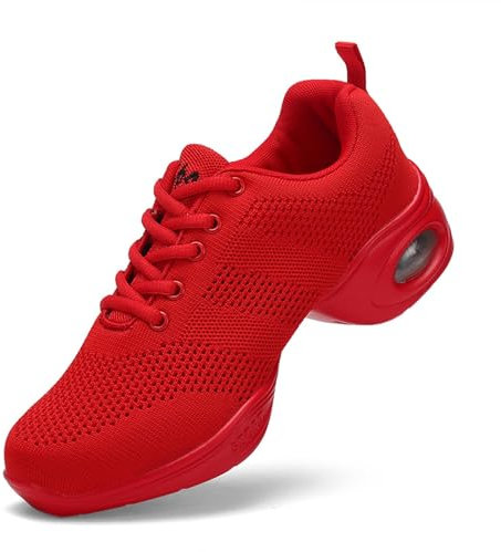 Frauen Tanzschuhe Leicht Atmungsaktiv Jazz Schuhe Tanz Schuhe Yoga Training Aerobic Schnürschuhe für Damen Weiß42 rot39