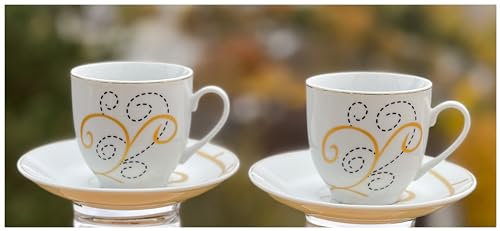 Topkapi Home - Lot de 6 tasses et 6 soucoupes Melinda - Décor TK-887 - V ~ 180 ml - Hauteur : 7,8 cm - Merveilleux comme set à café, service à thé - Porcelaine - Pour 6 personnes