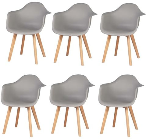 BenyLed Lot de 6 Chaise Salle à Manger, Fauteuils Scandinave de Chaise latérale Design Rétro avec Pieds en Bois de Hêtre (Gris)
