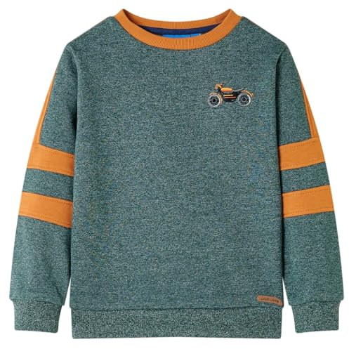 vidaXL Kinder-Sweatshirt Motorrad Langarmshirt Pullover Pulli Dunkelgrün Melange 116