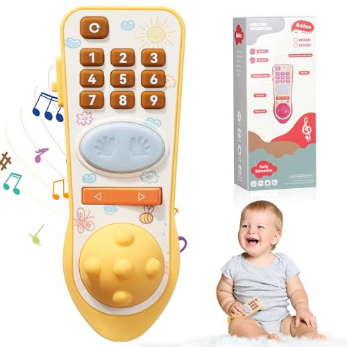 Aolso Giocattolo Educativi, Sensoriali Telefono con Telecomando per Bambini 6-18 Mesi 1-3 Anni Ragazzi, Giallo