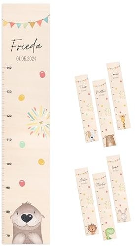 wunderwunsch® - Personalisierte Messlatte Kind Holz zum Kleben oder Aufhängen - Skala 70-140cm - Süße Dekoration für Baby- & Kleinkinderzimmer (Otter)