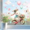 Sunnywall Fensterbild Fensterdeko Hase auf Fahrrad Luftballon Schmetterling Fensteraufkleber statisch selbstklebend beidseitiger Druck Aufkleber Fenstersticker WIEDERVERWENDBAR A3