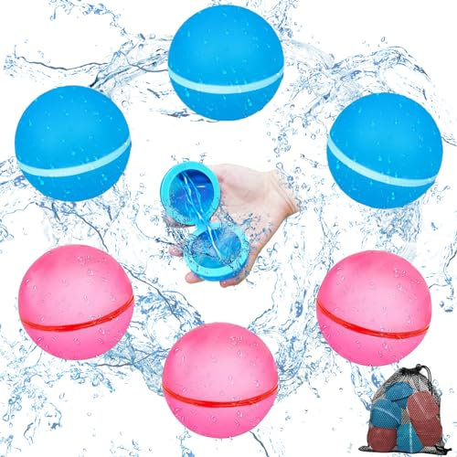 Wiederverwendbare Wasserbomben Magnet, 6 Stück Wasserballons mit 1 Mesh Bag, Sommerspaß Wasserspielzeug für Kinder Party Wasserschlacht Spielzeug (6 Stück)