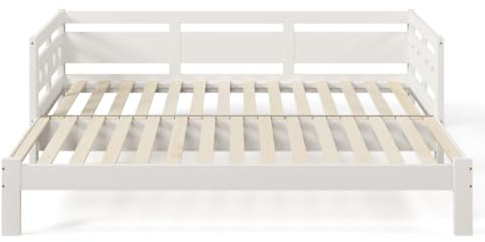 LUNEX HOME Ausziehbett 90 x 200/190 cm, Kiefer massiv, mit Liegefläche und Rollrost, Weiß (90 x 190 cm)