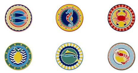 Excelsa Corfou Lot de 6 sous-verres, céramique, base en liège, diamètre 10,5 cm, multi-décors