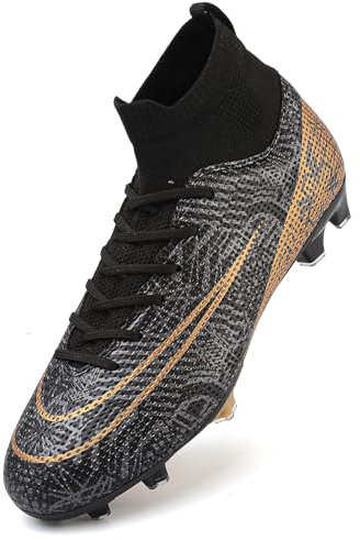DimaiGlobal Fußballschuhe Herren High Top Spike Microfaser Cleats Professionelle Fussballschuhe Jugendliche Athletics Trainingsschuhe Outdoor Sportschuhe Fußball Stiefel 42EU Schwarz 2