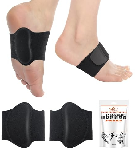 HiRui Arch Support Braces (Pair) for Plantar Fasciitis Relief - Adjustable Neoprene Arch Support Wraps with Gel Pads for Flat Feet High & Fallen Arch, Wear Over or Under Socks, Fits All Shoes (Black)