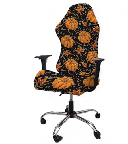 Halloween Pumpkin Gaming Chair Cover, Stretchy Office Computer Chair Slipcover Desk Chair Covers Universal Swivel Chair Cover Office Chair Seat Protector(Pumpkin1)