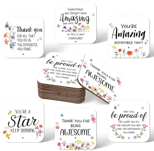 Perthlin Lot de 12 dessous de verre absorbants personnalisés avec base en liège en fibre pour collègues, enseignants, infirmières, bénévoles (carrés)