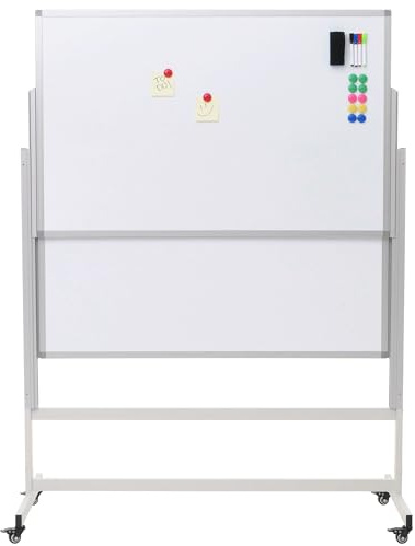 Mendler Whiteboard HWC-L87 101x69cm | Magnettafel, zwei Tafeln, beidseitig beschreibbar höhenverstellbar rollbar inkl., Zubehör