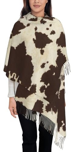 JEKYDOSD Pashmina-Schal mit Kuhfell-Druck, Quaste, weicher Kaschmir-Schal, Schwarz, Einheitsgröße