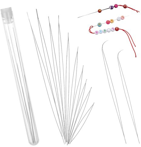 AHQiZFX 12 Stück Perlennadel,Große Auge Perlen Nadel,Edelstahl Bead Nadeln,Offene Perlennadeln,Nadel zum Perlen Auffädeln,Edelstahl Nähnadeln,für Handwerk Armbändern, Halsketten Schmuck Herstellung
