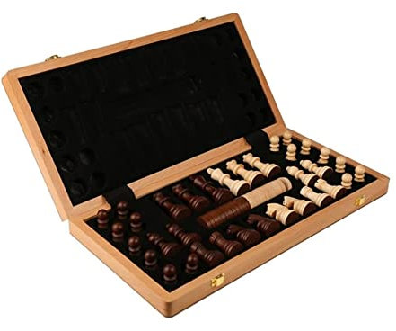 MRKU Schachspiel Internationales 16,5-Zoll-Schachbrett, faltbar, Holzschachspiel, handgefertigte Schachfiguren, 2-in-1-Brettspiele