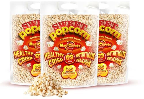 MacCorns Sweet Popcorn Mega Pack | 1kg Resealable Carrier Pack of Sweet Popcorn | Crispy & Delicious Sugar-Coated Vegan | Ideal For Parties & Movie Nights | Free of Nuts & Dairy Pack of 3