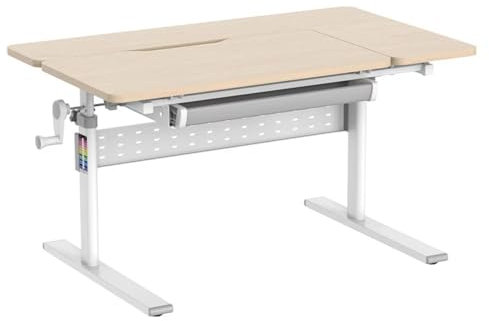 Spacetronik Kinderschreibtisch Höhenverstellbar 100x60 cm, Schreibtisch Kinder mit Neigbarer Tischplatte 0-40°, Kinder Schreibtisch mit Schublade & Haken für Rucksack, Holzplatte