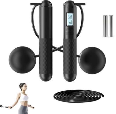 Ropeless Skipping Rope, Cordless Skipping Ropes for Adults with Non-slip Handle, Adjustable Digital Jumping Rope, Weighted Jump Ropes for Exercise Fitness Gym Workout Equipment