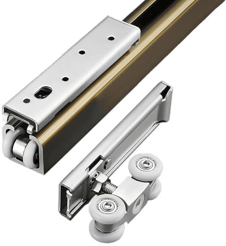 Schiebetürbeschlag Schiebetür Laufschien Falttür-Beschlagsatz Für 150180200230250cm Schiene, Verstecktes Scheunentor-Set Mit Rollen, Aluminium-Garagentorschienen Zur Montage An Der Oberen(Champagne 6